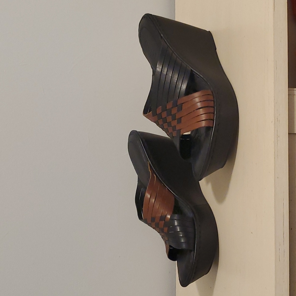 Born Millia Women's Wedge Slide Sandals Leather Black Size 8 M